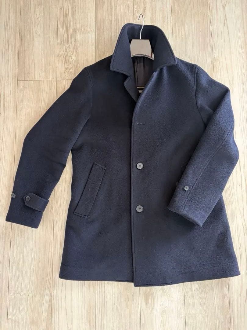 SHIPS ダブルフェイスカーコート　ダークネイビー メリノウールピーコート　L