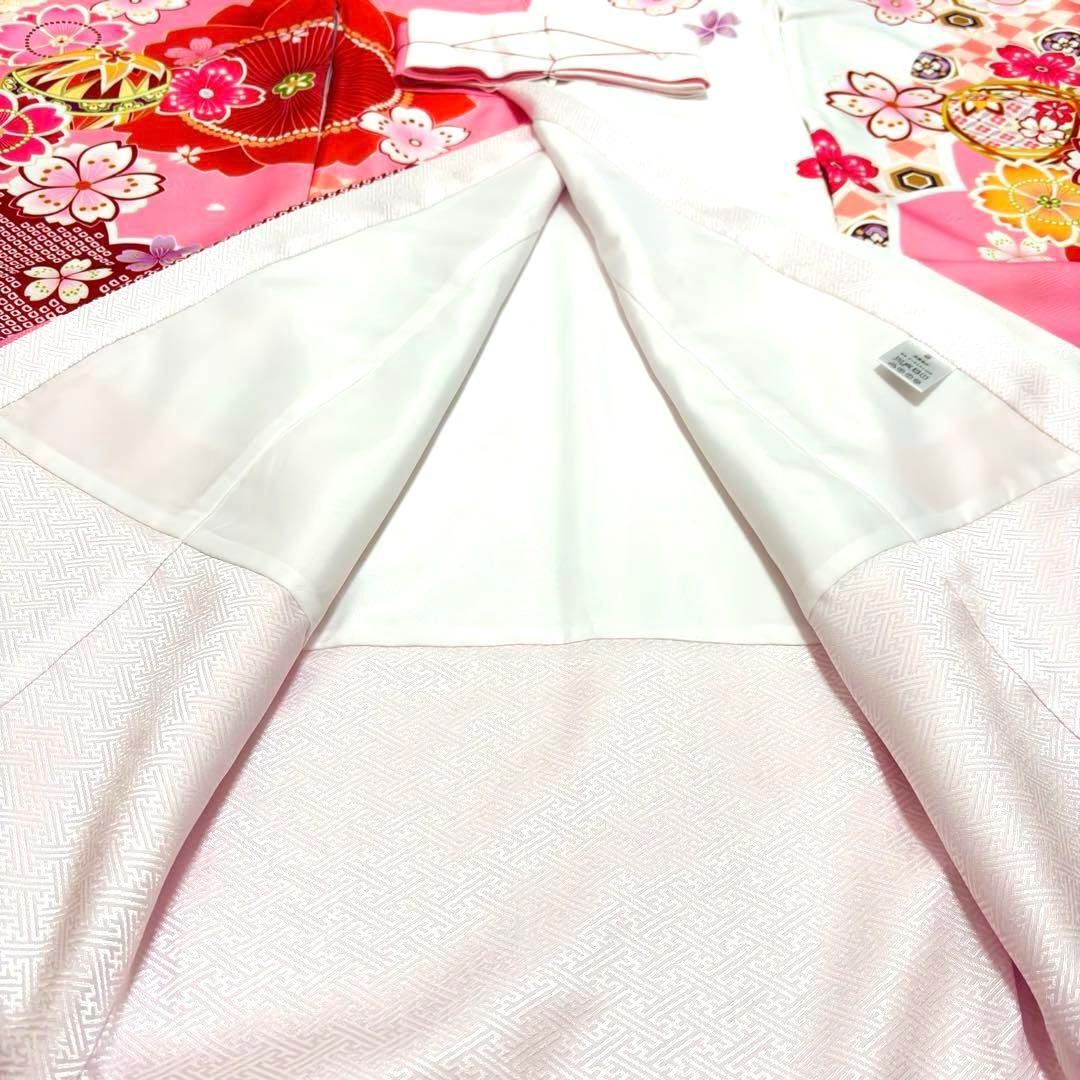 【新品未使用】新柄現代物 お宮参り 産着 合繊 洗える着物 祝着 白 ピンク