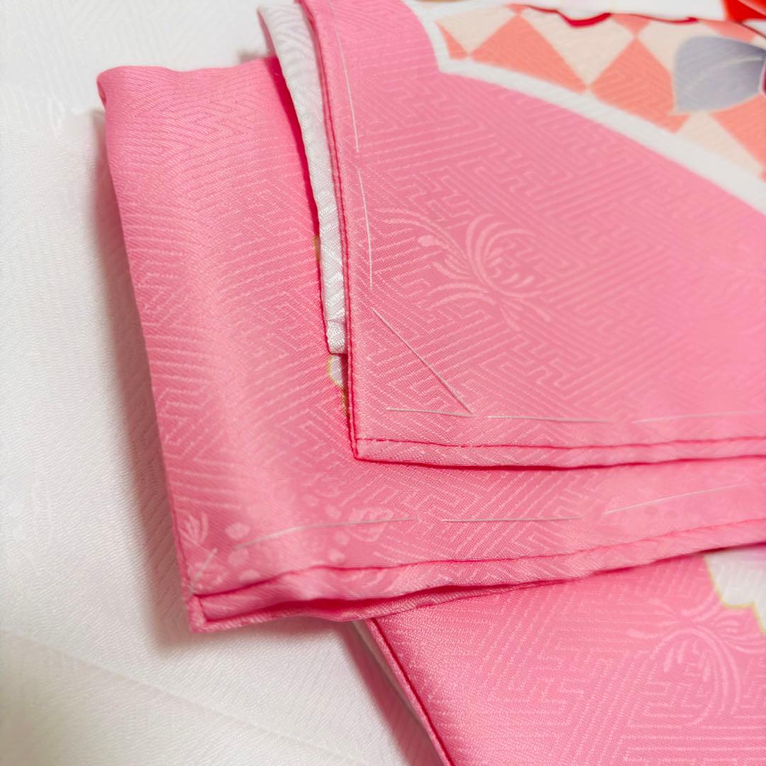 【新品未使用】新柄現代物 お宮参り 産着 合繊 洗える着物 祝着 白 ピンク