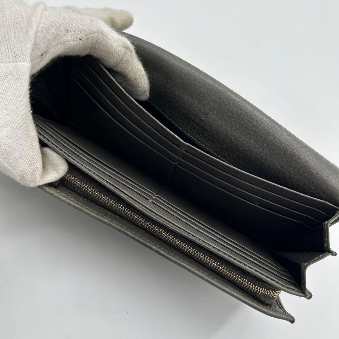 GUCCI 長財布　レザー　ホースビット　ロゴ　グレー　財布