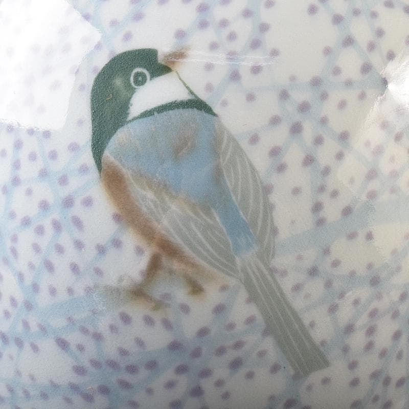 益子焼　室町勝廣作　彩象嵌　野鳥文　扁壷　共箱　M　R7930B