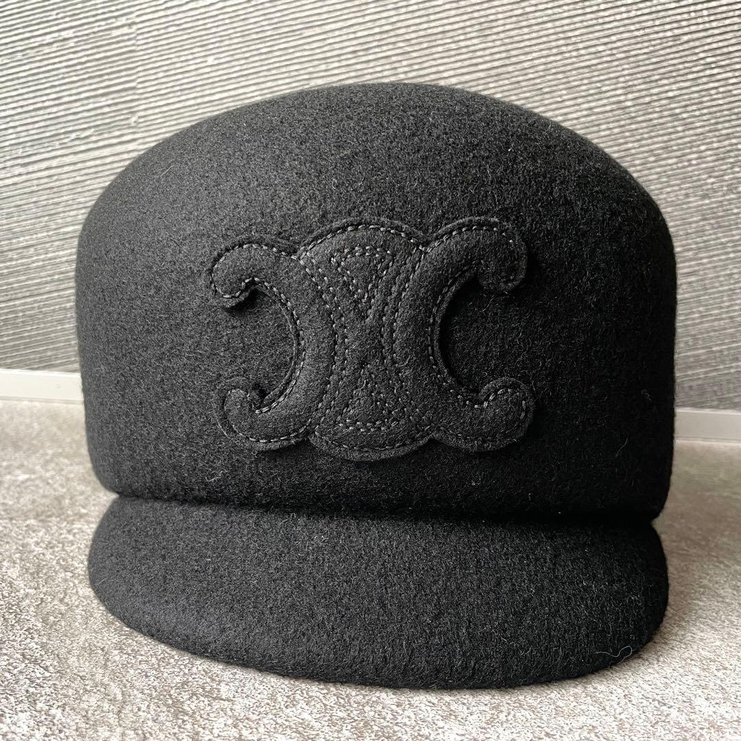 未使用級★セリーヌ　トリオンフ　フェルトキャップ　ウール　レディース　黒　57