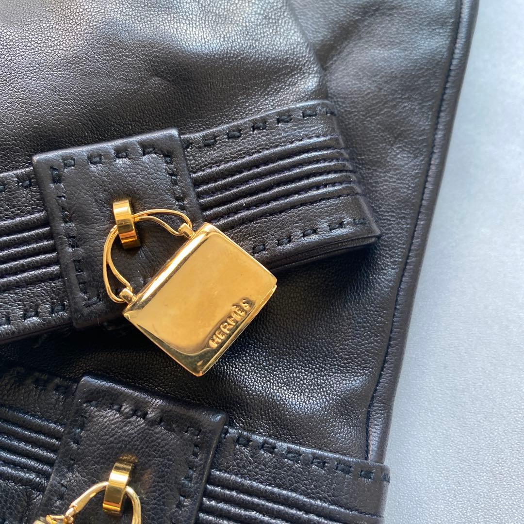 美品　エルメス　レザーグローブ　ブラック　黒革手袋　シルク裏地　サイズ6ハーフ