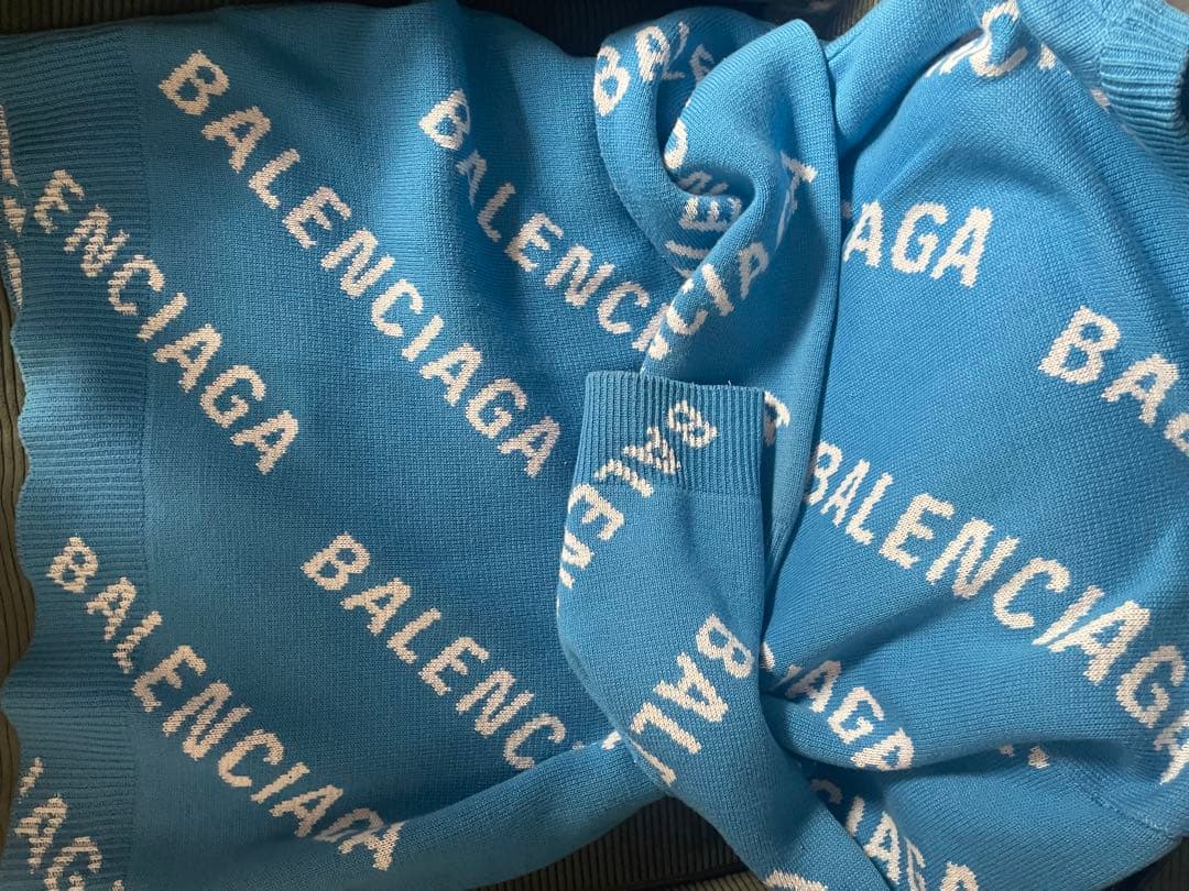 BALENCIAGA ユニセックスニットセーター 青/白