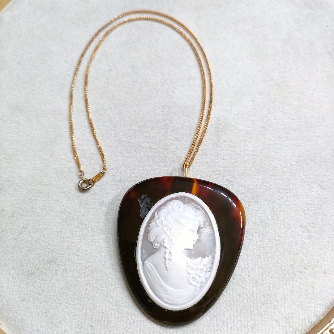 2AE82　本べっ甲鼈甲　カメオ　ブローチ　ペンダントトップ　美品