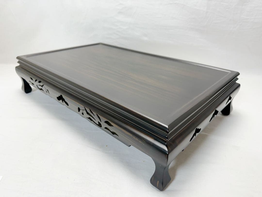 ほぼ未使用 華道具 唐木黒檀 松透かし彫 花台 1.8尺盆栽台 香炉台 元箱