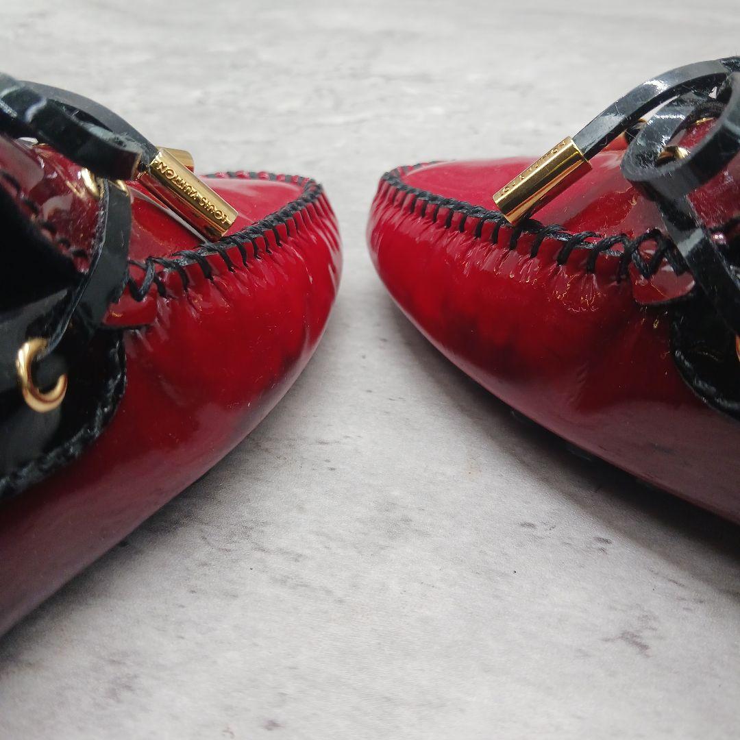 未使用級✨ ルイヴィトン エナメル モカシン ローファー レッド ブラック 36
