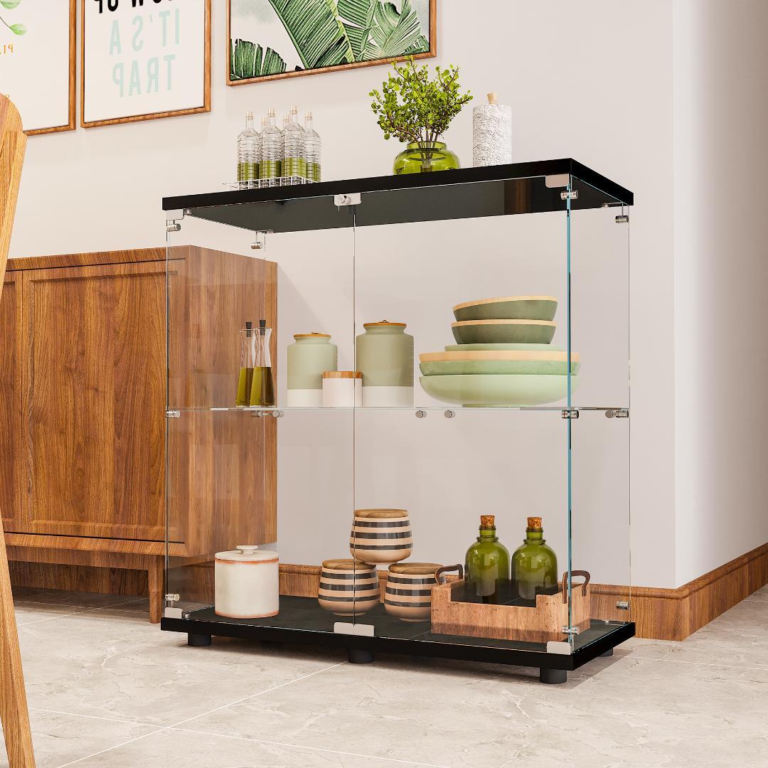 【訳あり・新品】2段ワイド ブラック コレクションケース ガラスケース