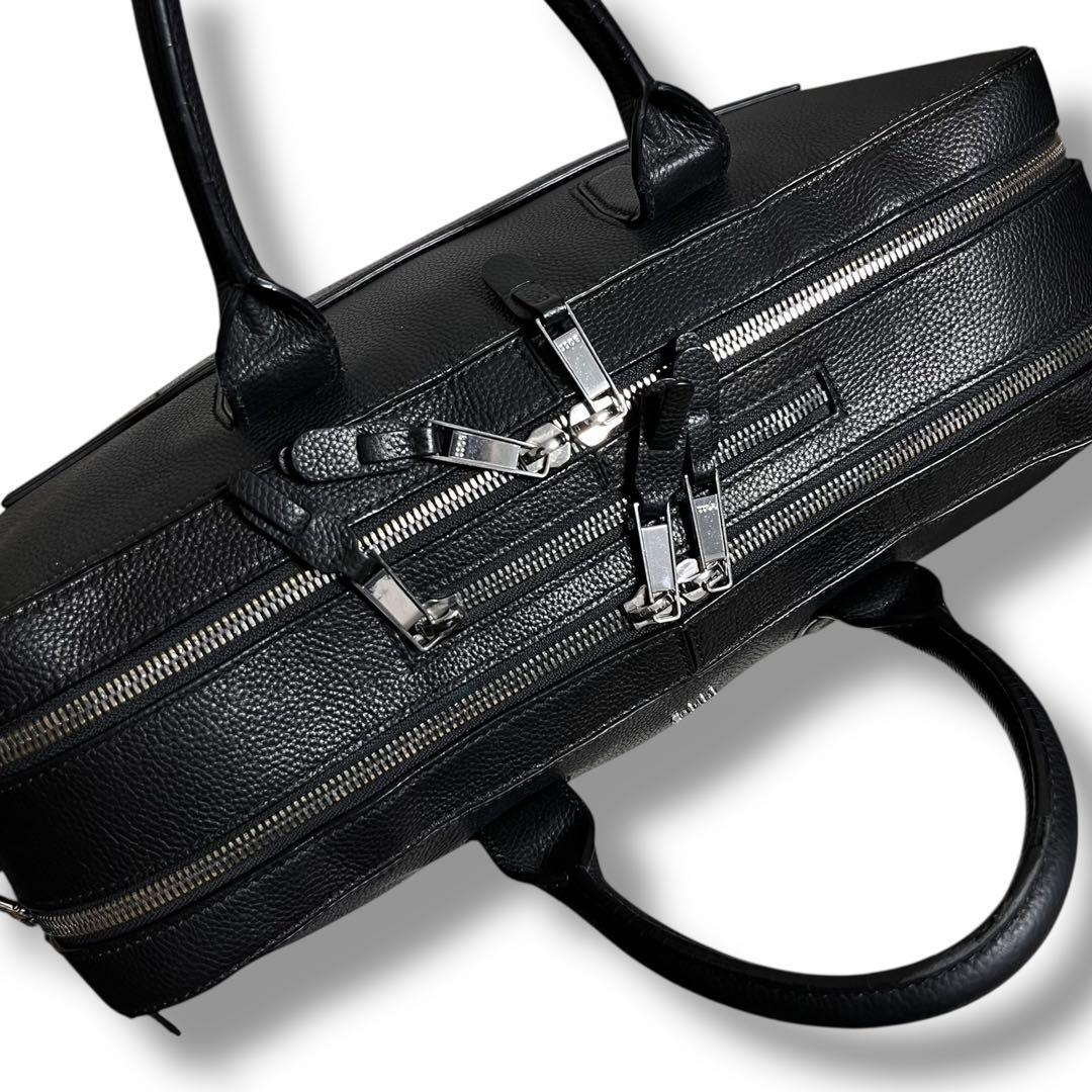 HUGO BOSS グレインレザー 2WAY ブリーフバッグ 2層