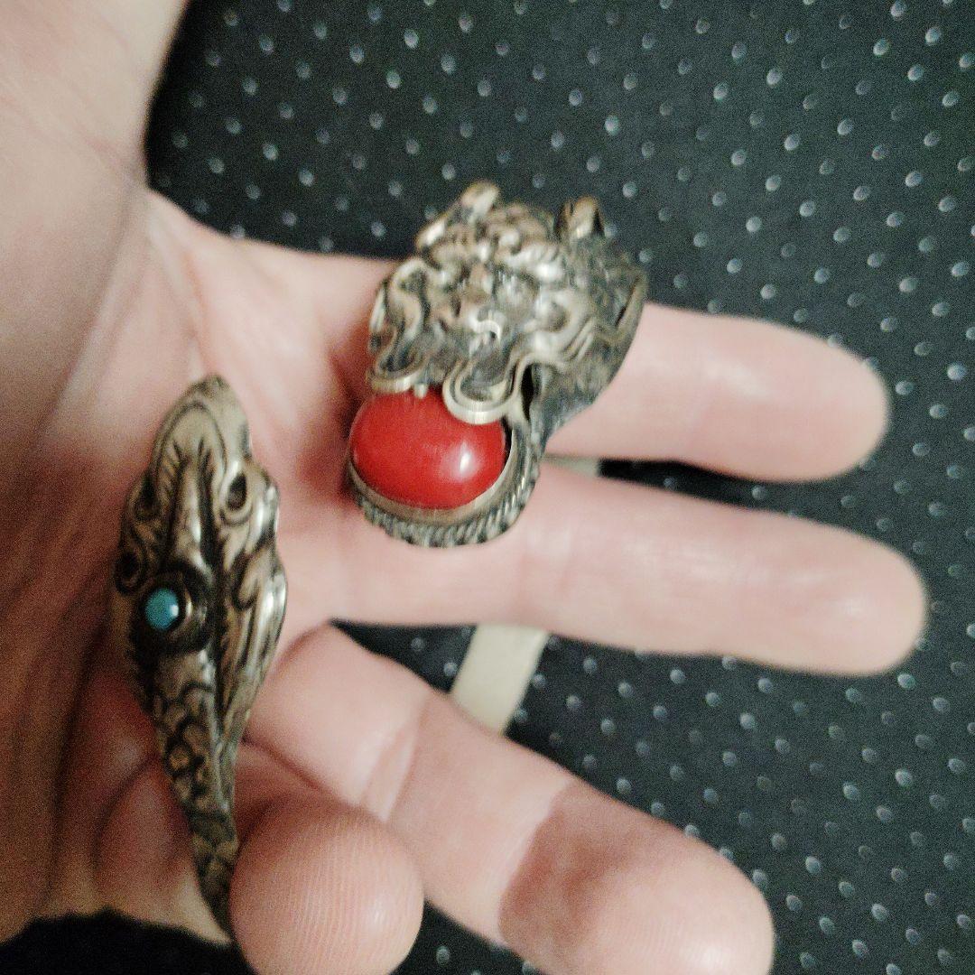 ドラゴンデザイン バングル シルバー風