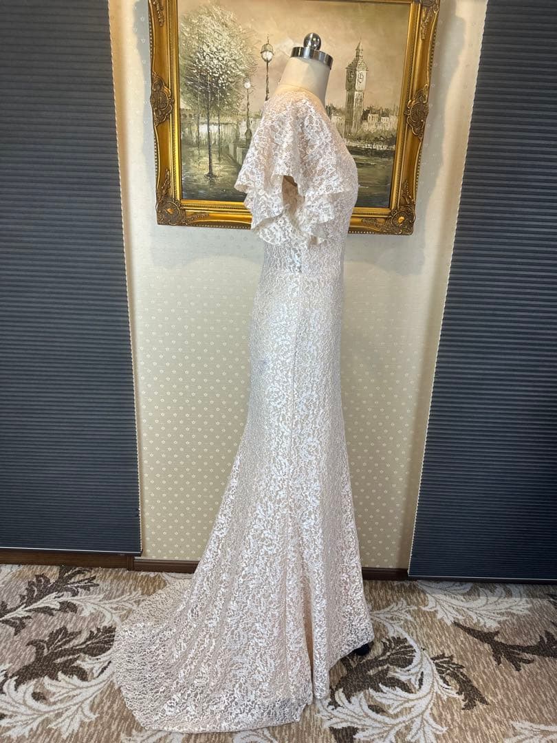 ラメアイボリー レース フレアスリーブ パーティードレス