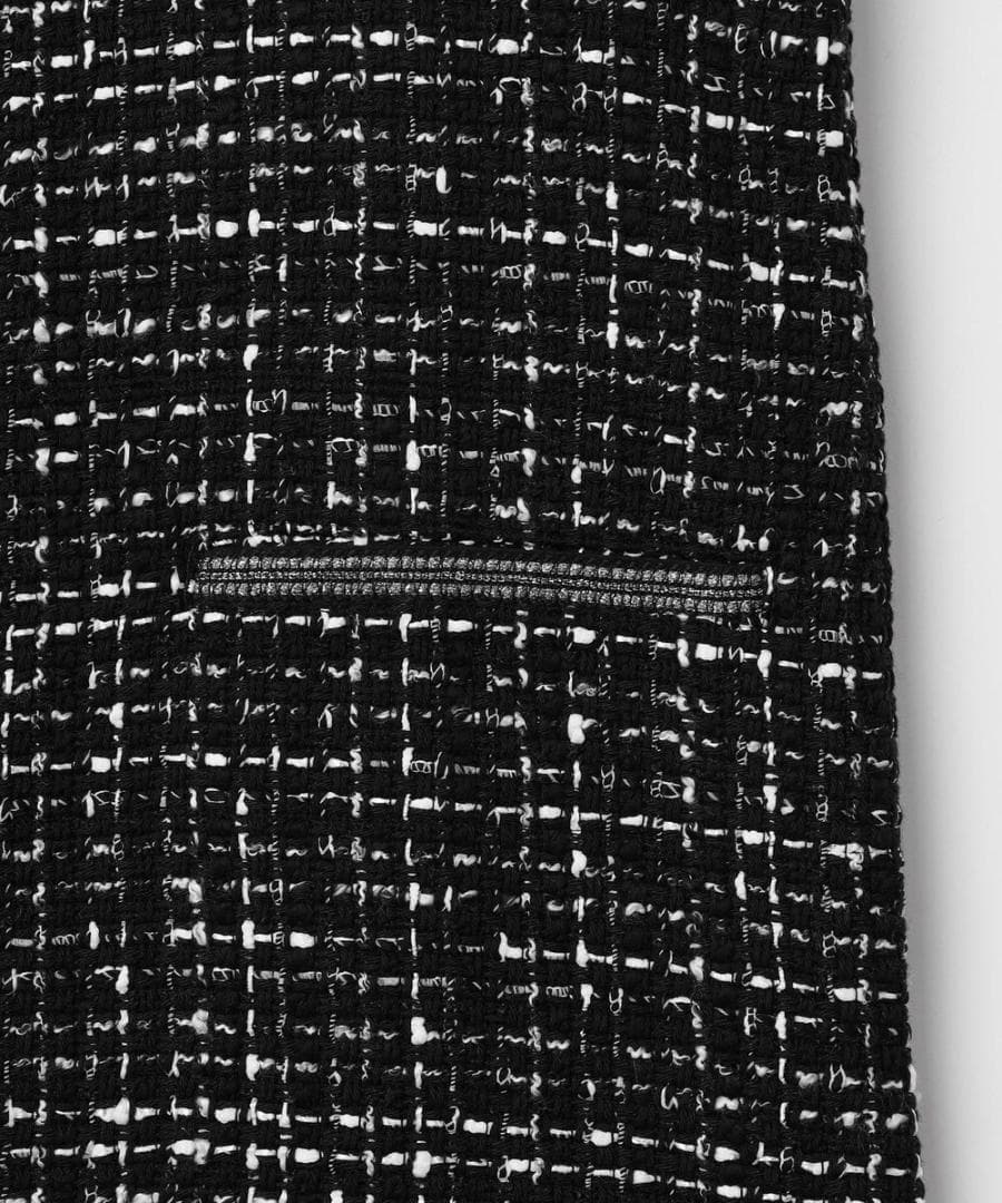 美品　ICB ロービングツイード ノーカラージャケット　ブラック×オフホワイト系