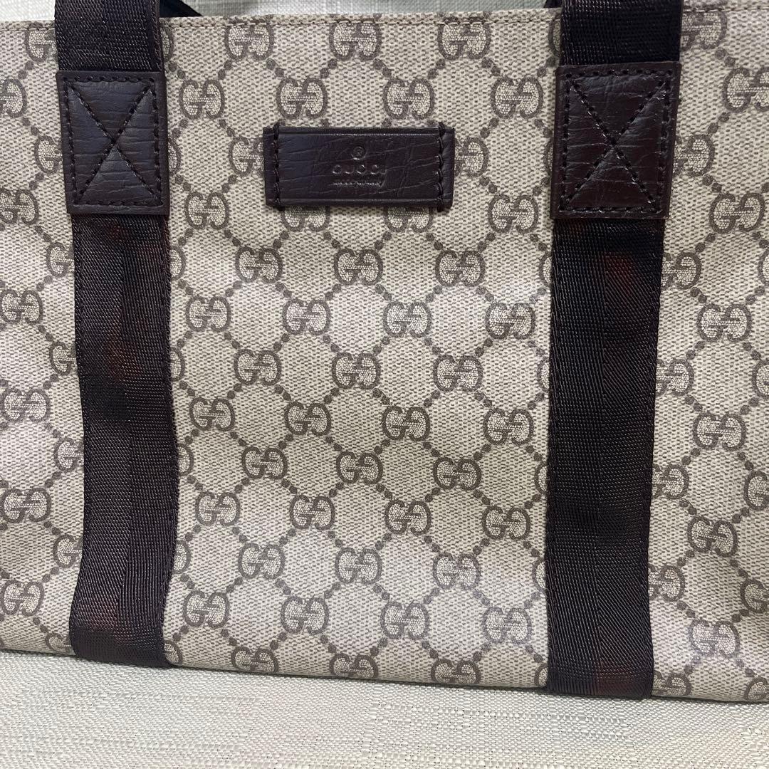 GUCCI グッチ PVC トートバッグ GG柄 レザー ブラウン ハンドバック