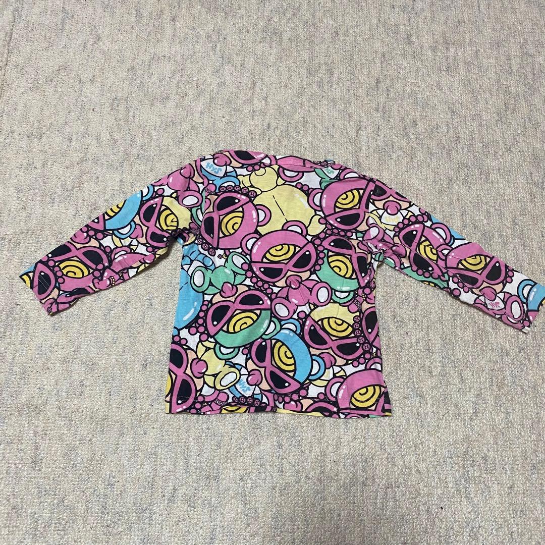 【7日まで】ヒスミニ ブラウン テディ 総柄トレーナー 90cm オートミール