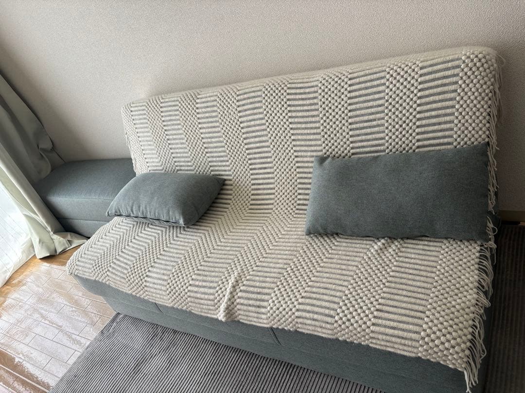 ※現地引き取り限定　ブルー ソファベッド 収納機能付き