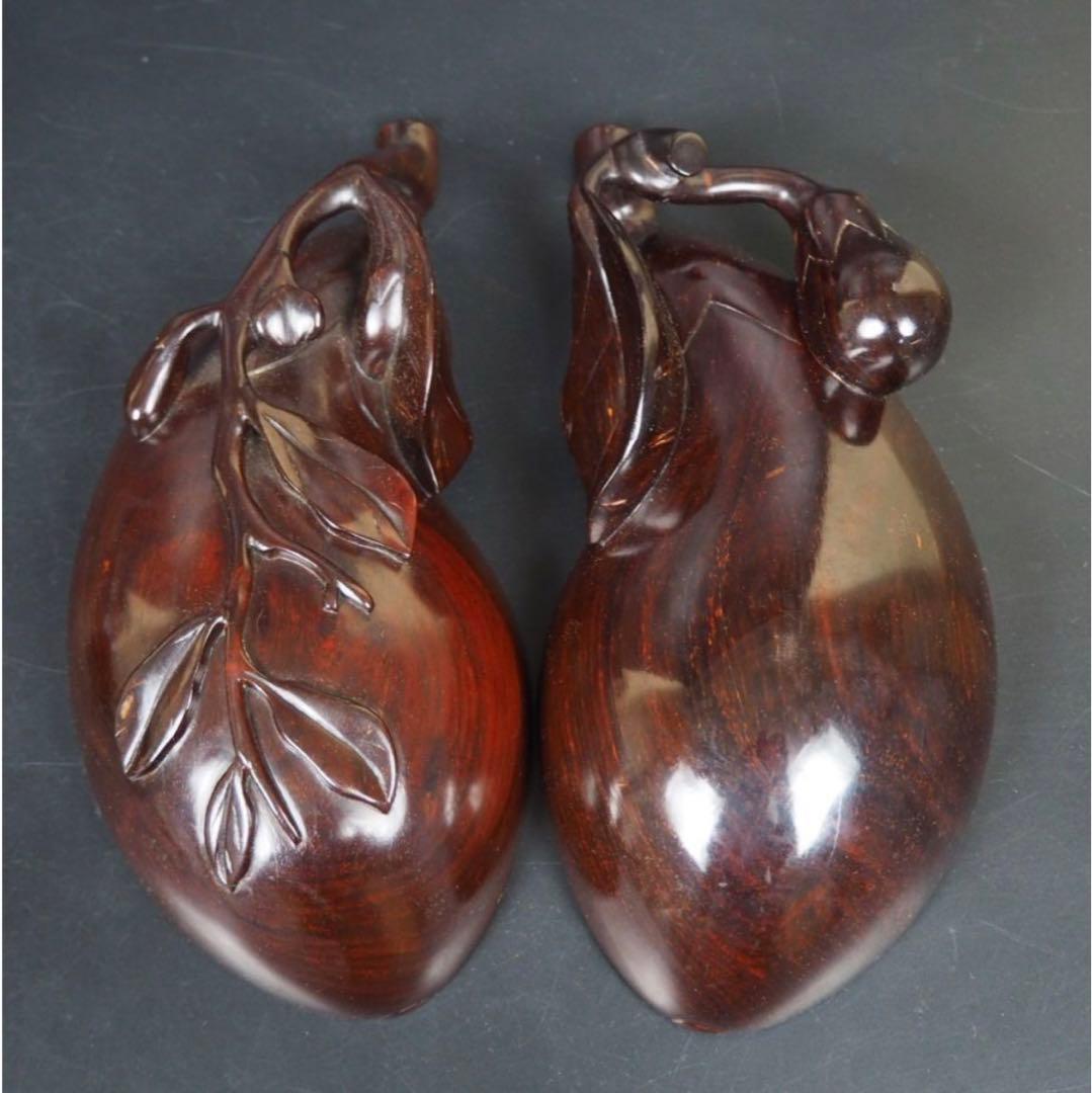 送料無料　時代物　唐木黄花梨（沈水）透かし彫り茄子形蓋物　美品