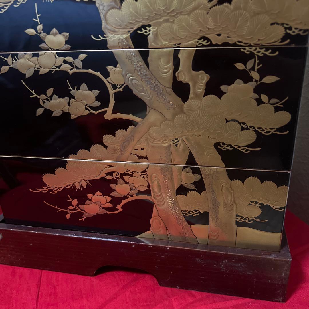 古美術　時代漆器 松蒔絵五段重箱 二枚蓋　箱付