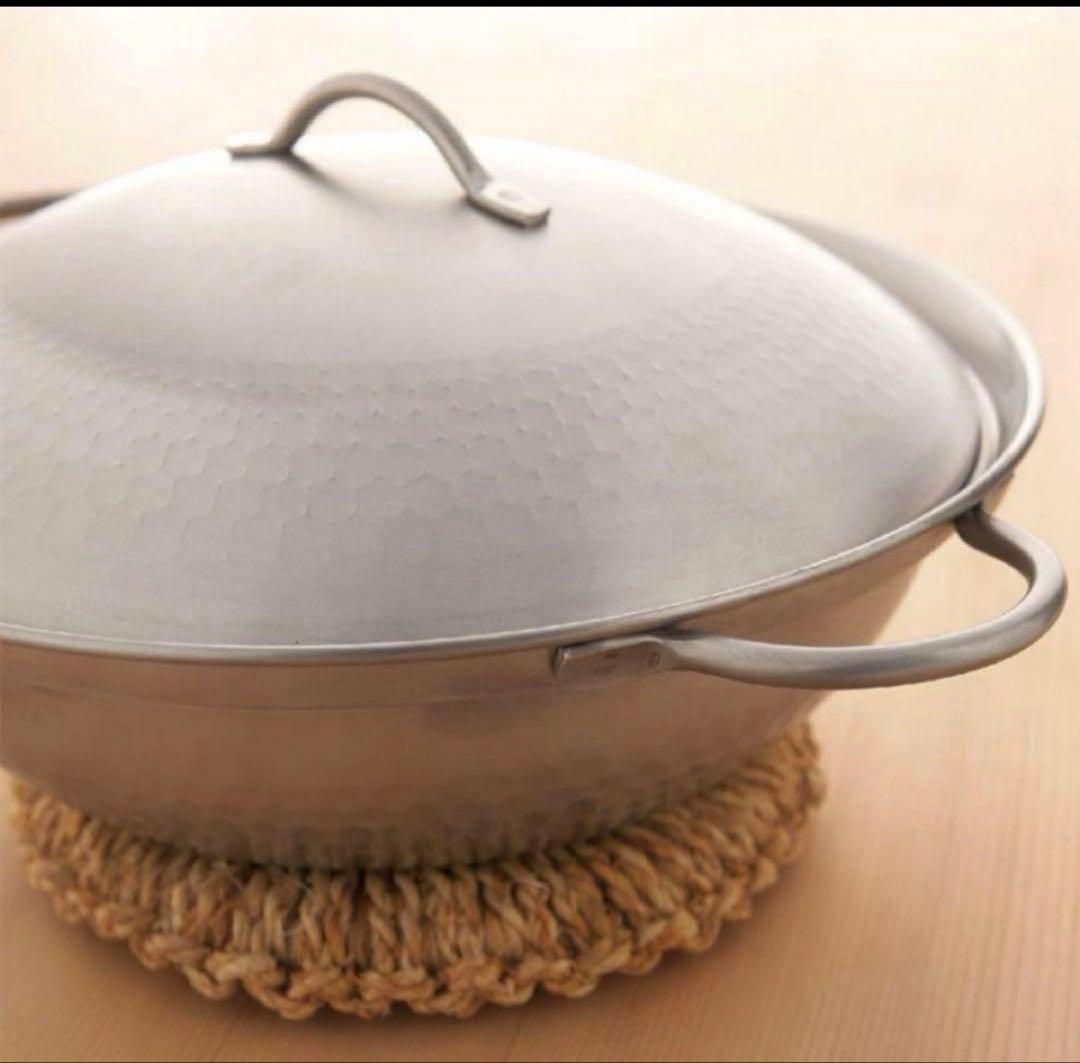 【新品】日本製 ステンレス 両手鍋 24cm IH対応　お玉・目皿付き