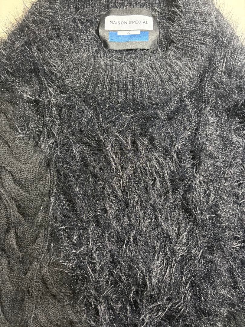 ケーブルシャギーミックスプライムオーバークルーネックニットプルオーバー