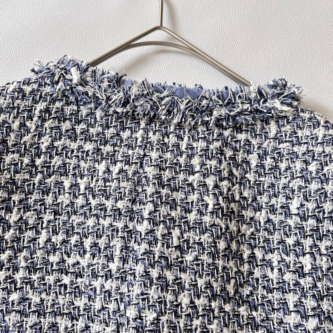 2024 ANAYI アナイ ミックスツイードノーカラージャケット フリンジ