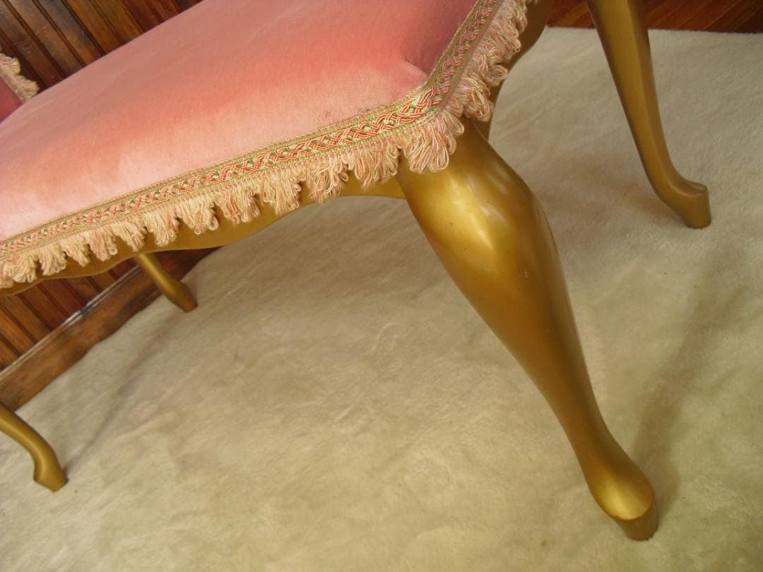 ロココ様式カウチソファ／猫脚スツール☆張替済 フランス製最高級トリミングブレード