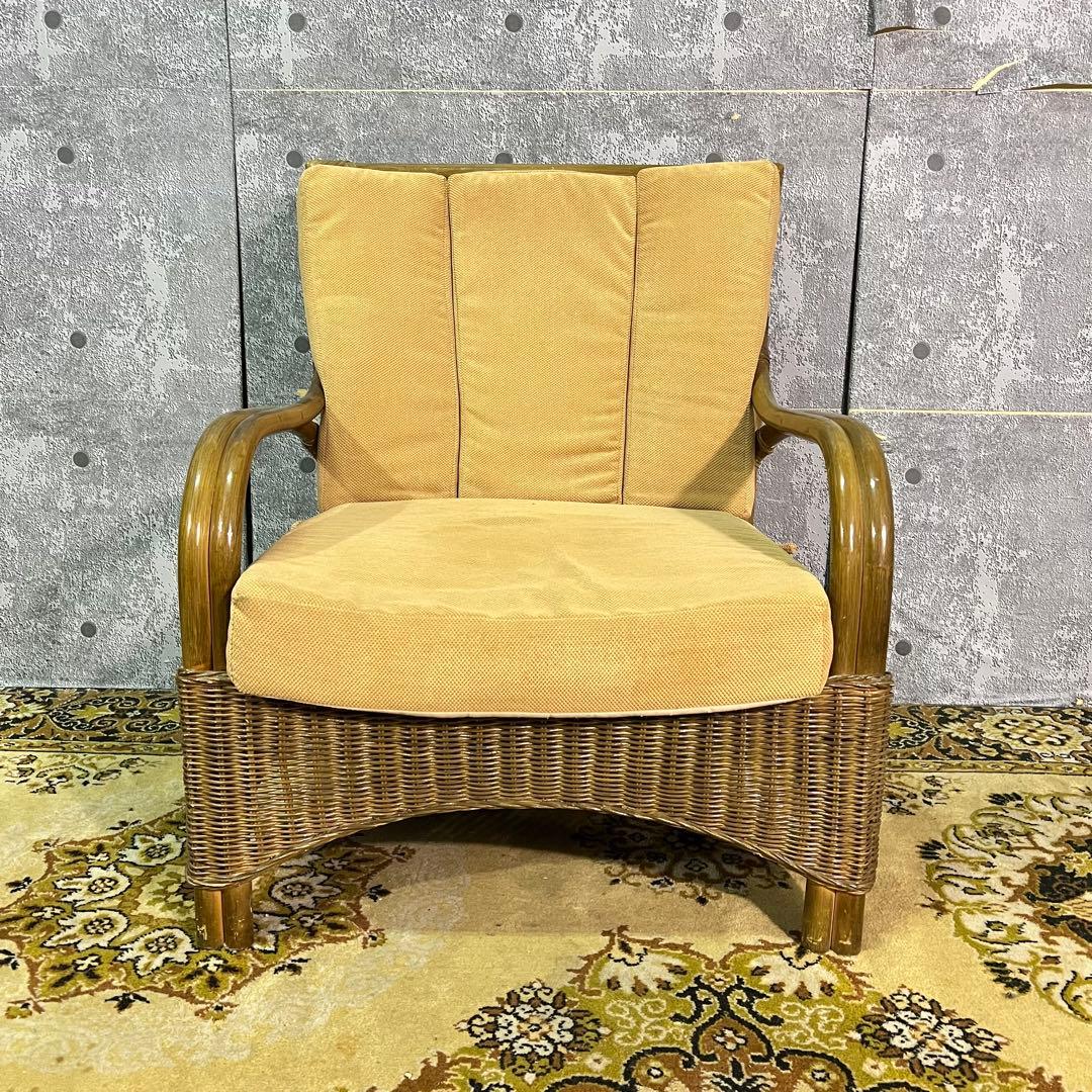 ꧁籐家具꧂ラタン 1人掛けアームソファ&3人掛けソファセット 籐素材 昭和レトロ