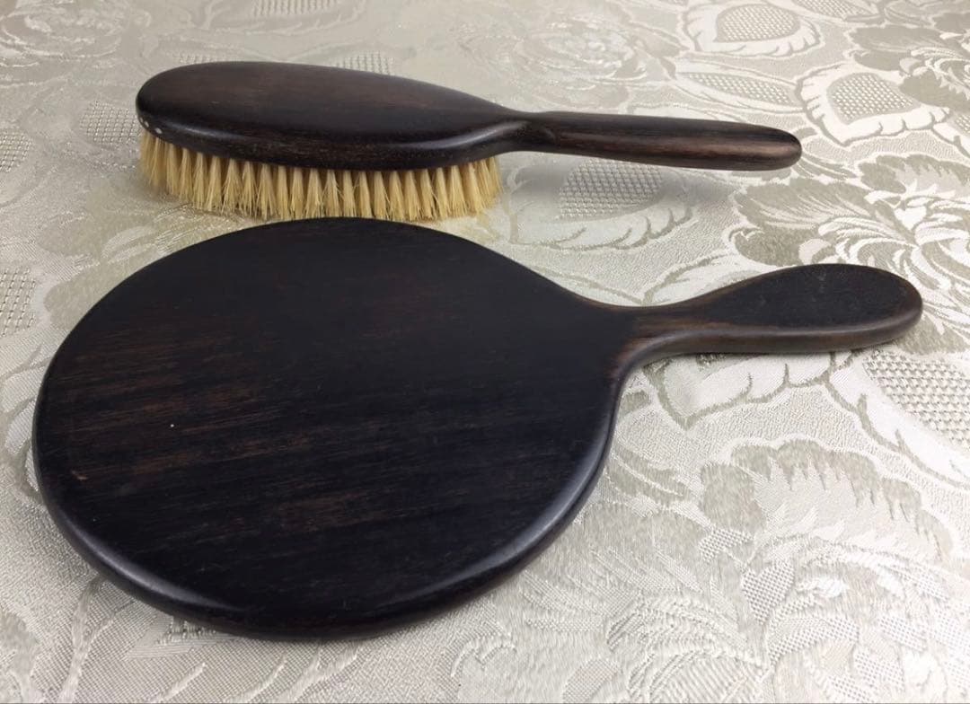英国アンティーク エドワーディアン時代 エボニー ハンドミラー&ブラシ