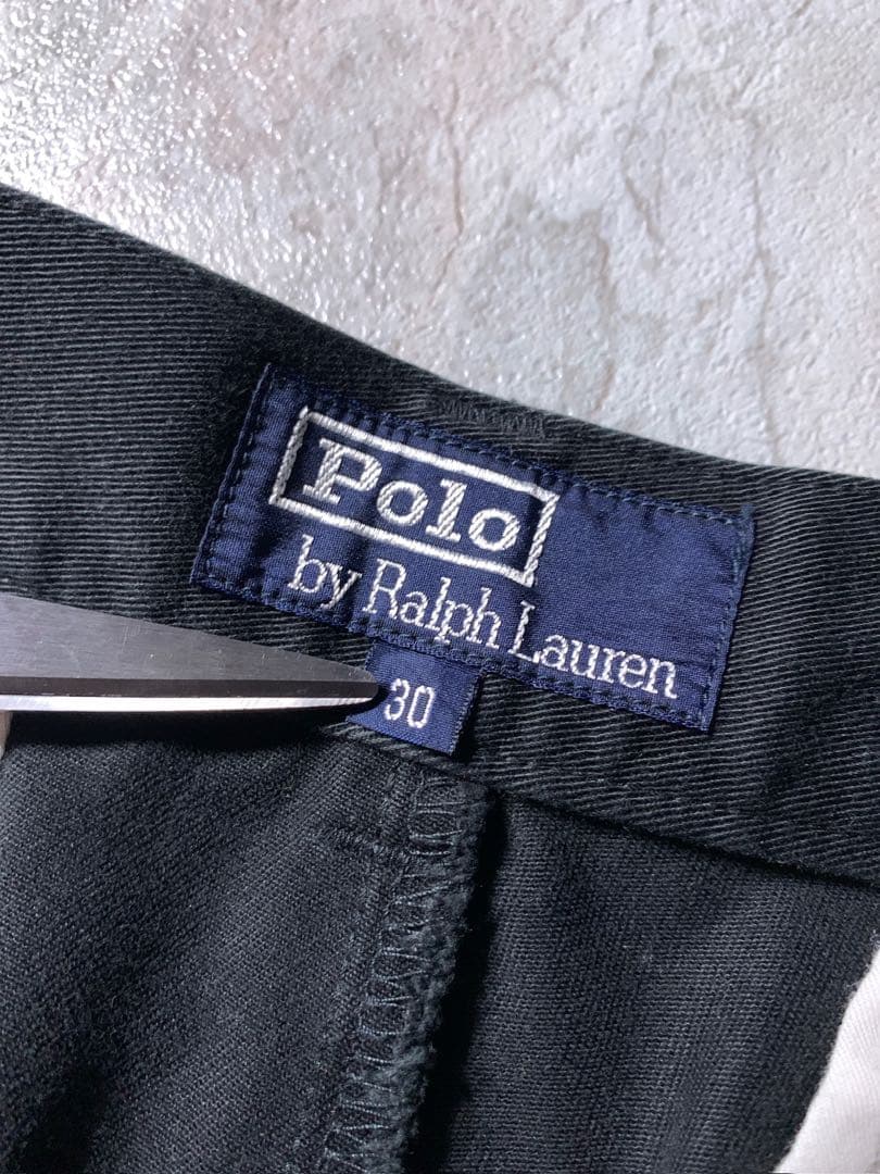 90s ラルフローレン 2タック ワイド ポロチノ パンツ ブラック W30