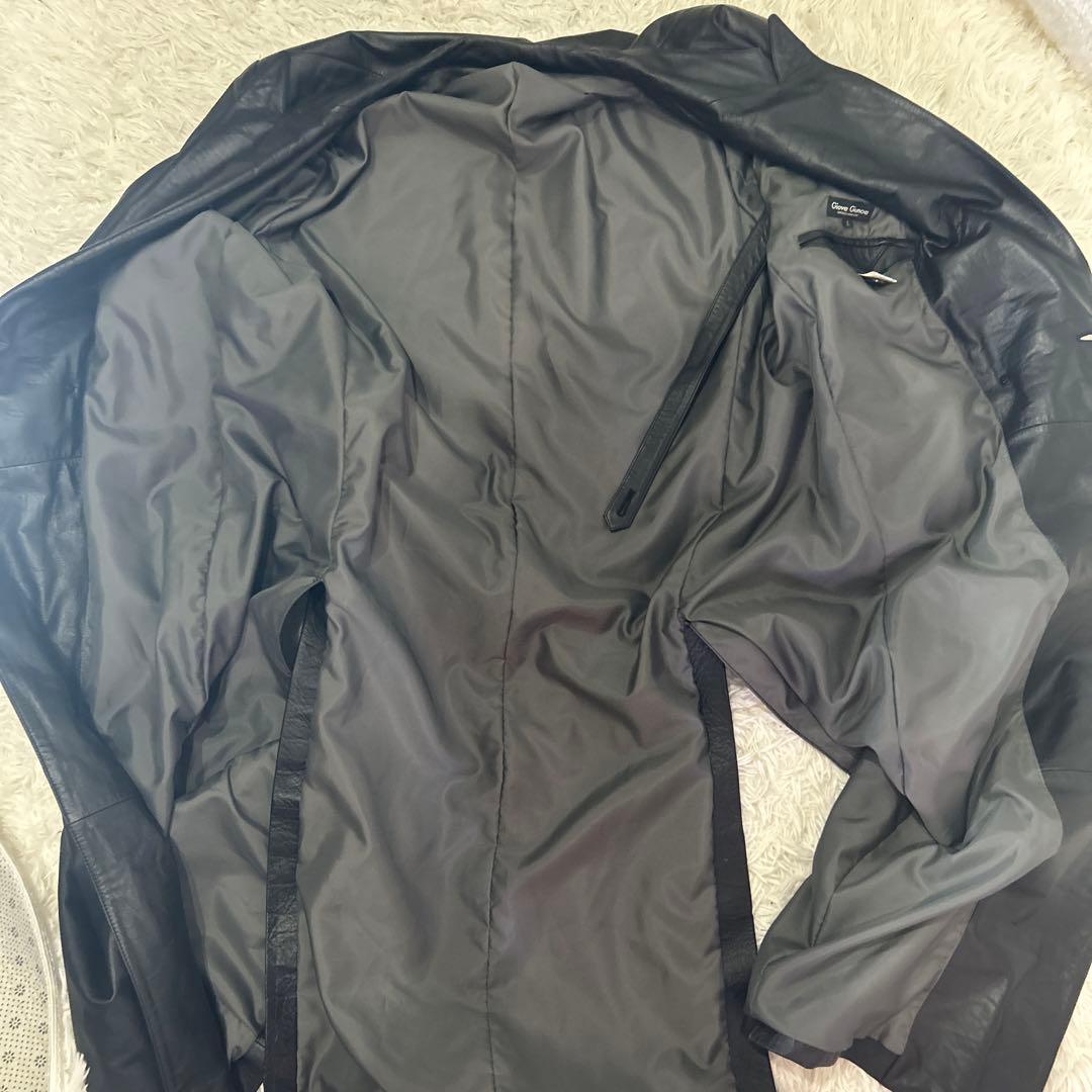 【希少】GIOVE GIUNOE レザーダブルコート　牛革　黒　超ロング　L