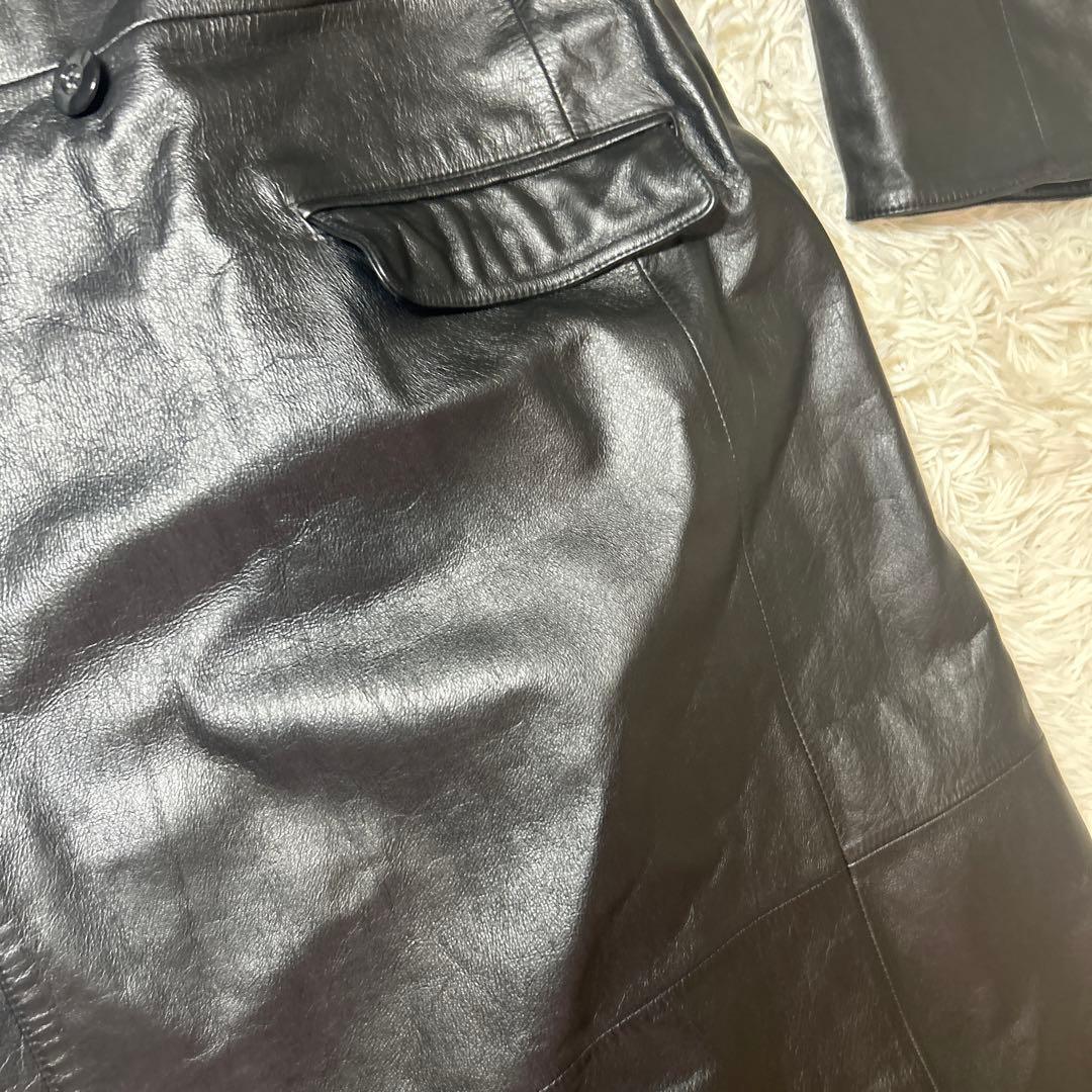 【希少】GIOVE GIUNOE レザーダブルコート　牛革　黒　超ロング　L