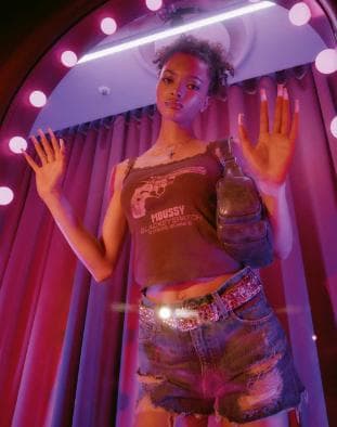 MOUSSY BEP GUN GRAPHIC キャミソール ブラウン