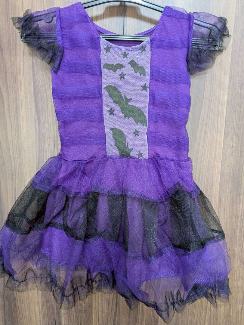 新品】100 小悪魔　ハロウィン コスプレ 女の子 魔女 キッズ　紫　コウモリ