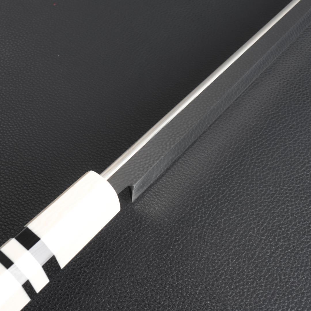 9342 柳刃包丁 9寸 刺身包丁 刃は究極の切れ味 人工象牙黒三本巻八角柄