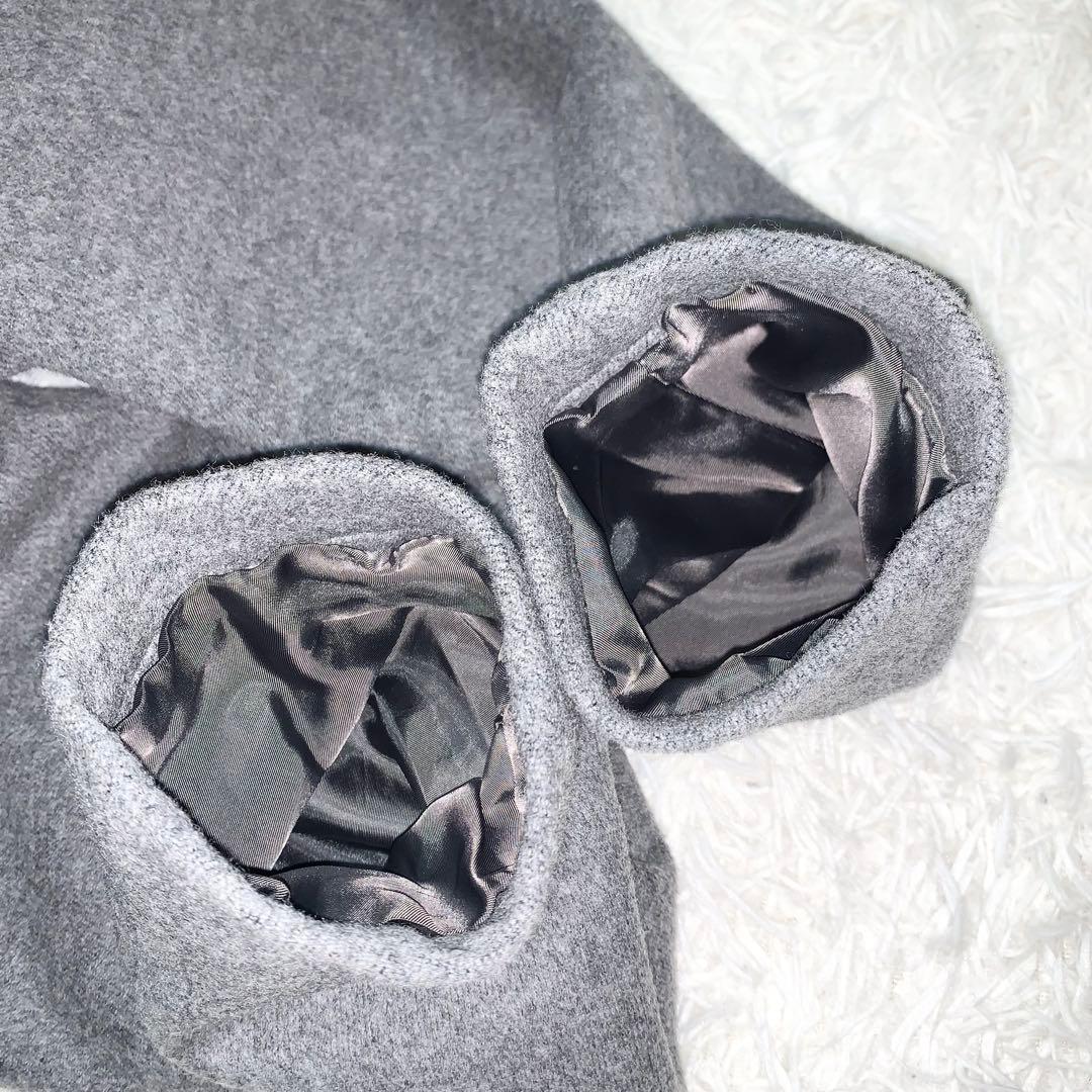 未使用級 パパスプラス メルトンコート ウール フード付 ふわふわ 縮絨 グレー