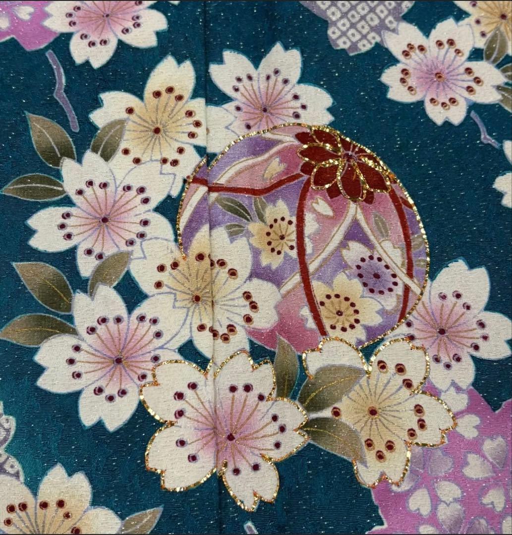 桜柄 青緑色 訪問着