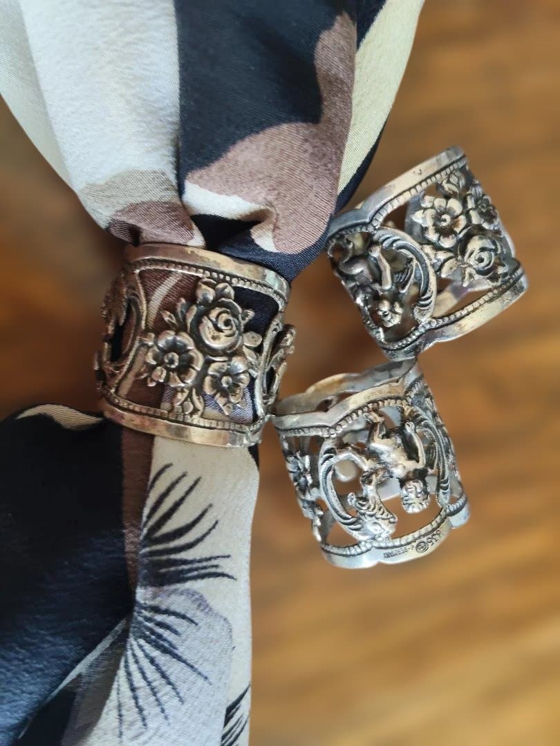 シルバー８３５.花と天使のナプキンリング 3個セット