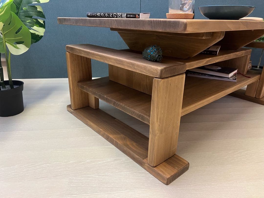 【送料無料】 ローテーブル 木組収納付き 90cm 60cm パイン Dオーク