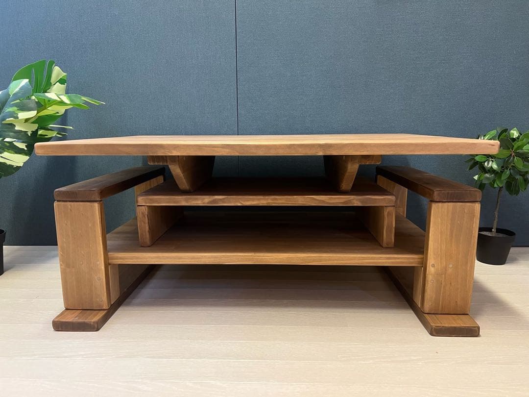 【送料無料】 ローテーブル 木組収納付き 90cm 60cm パイン Dオーク