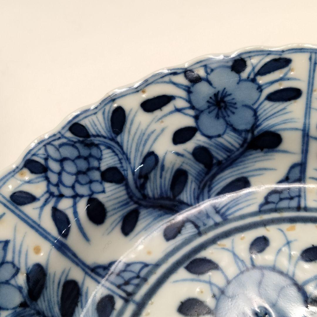 W179-2 清朝期 古染付青花画 小皿 小鉢 在銘 康熈年製 3枚セット　I