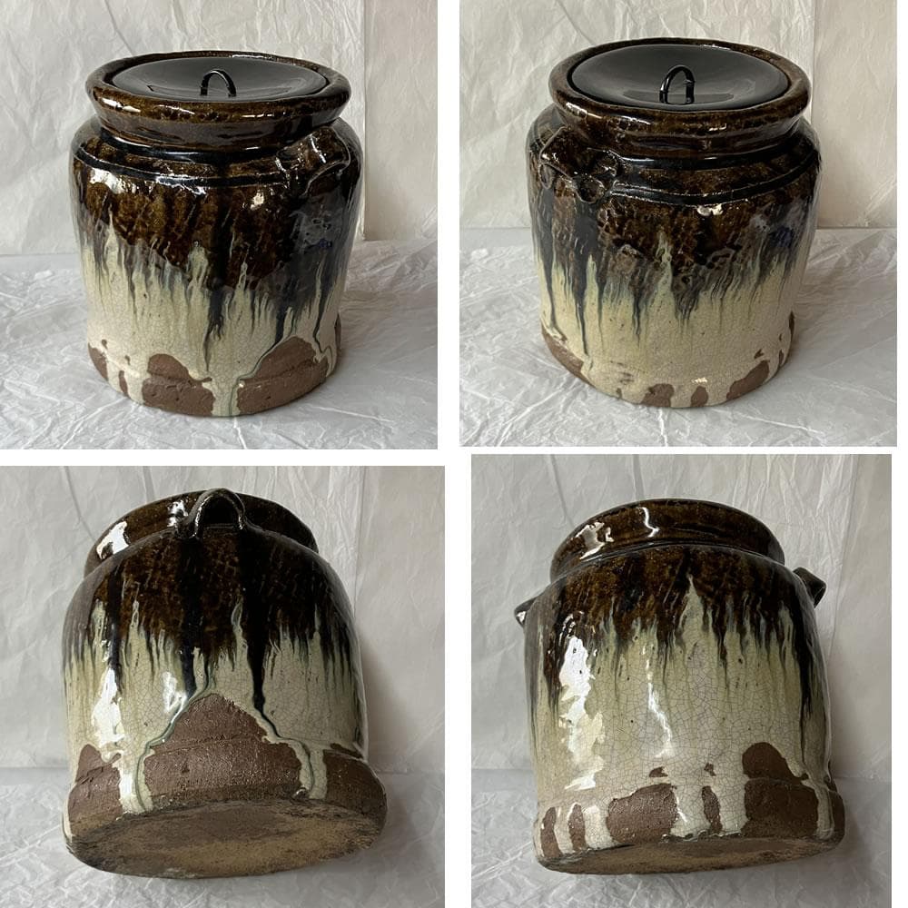 F1424 朝鮮唐津 耳付水指 木箱入り 水指 茶道具