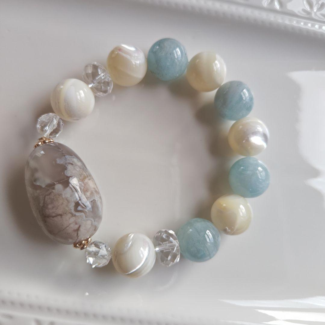 お取り置き専用です♡新作♡どんころグレー桜瑪瑙とアクアマリン＆マザーオブパール