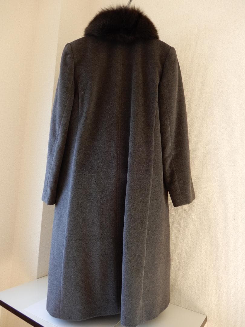 モンリーラス☆ステンカラーコートMサイズ(ブルーフォックス襟付き)グレー