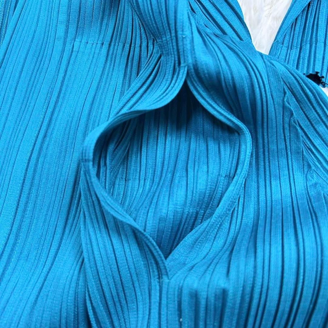 美品　プリーツプリーズ　ロングカーディガン　羽織り　長袖　軽量　ブルー系　3