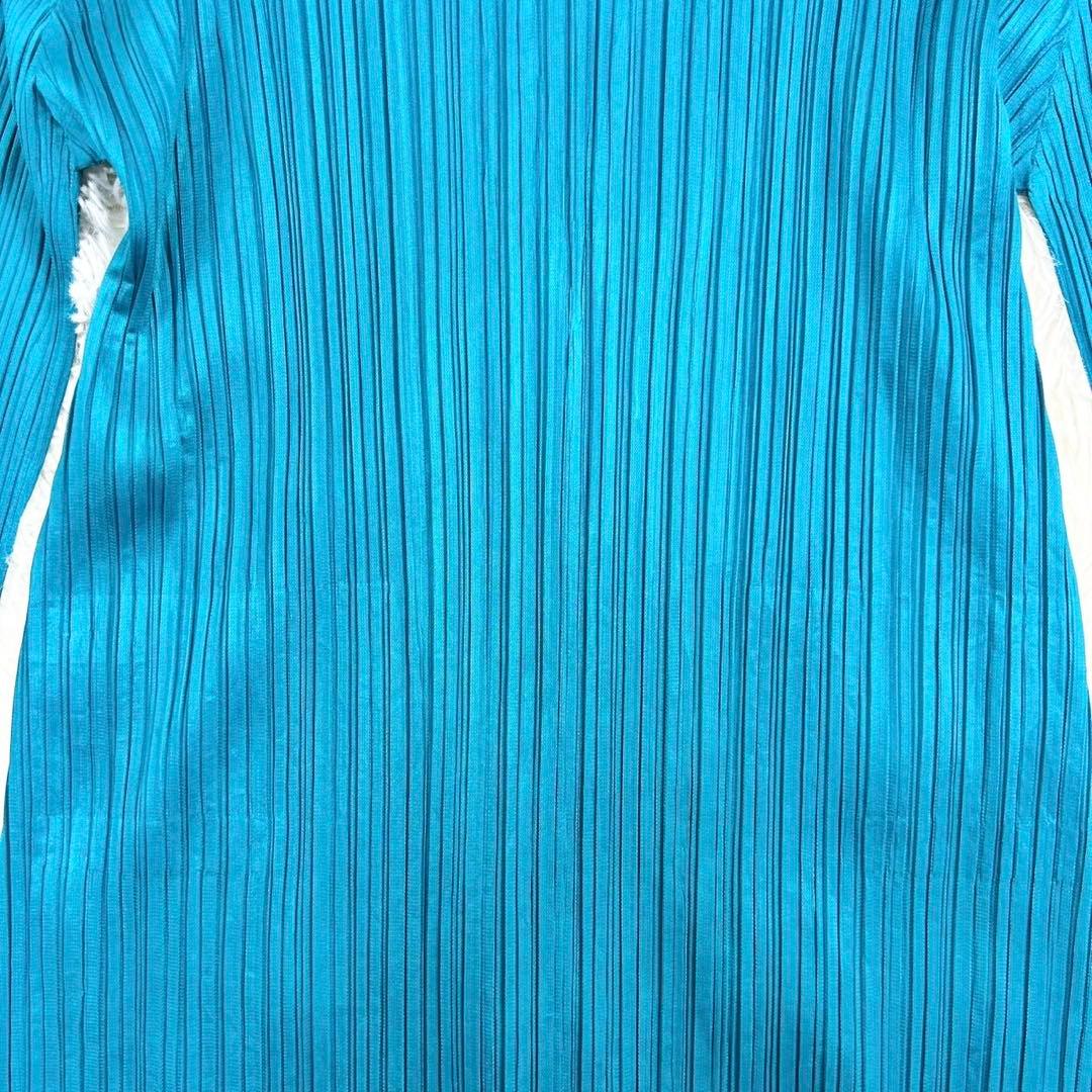 美品　プリーツプリーズ　ロングカーディガン　羽織り　長袖　軽量　ブルー系　3